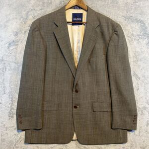 Nautica Men's Wool 46R Blazer Beige Black Two Tone Herringbone Houndstooth Check